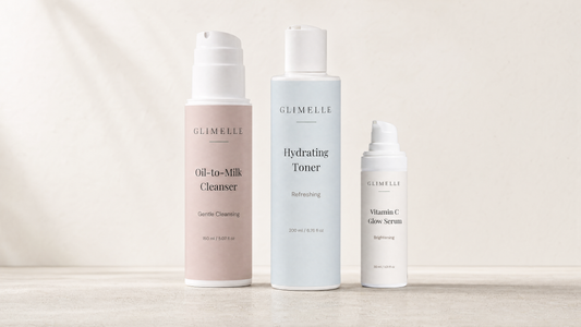 Hautpflegeroutine mit Oil-to-Milk Cleanser, Hydrating Toner und Vitamin C Glow Serum von Glimelle